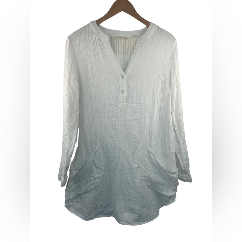 Soft Surroundings white muslin, double layered, cotton tunic. Women’s Small.